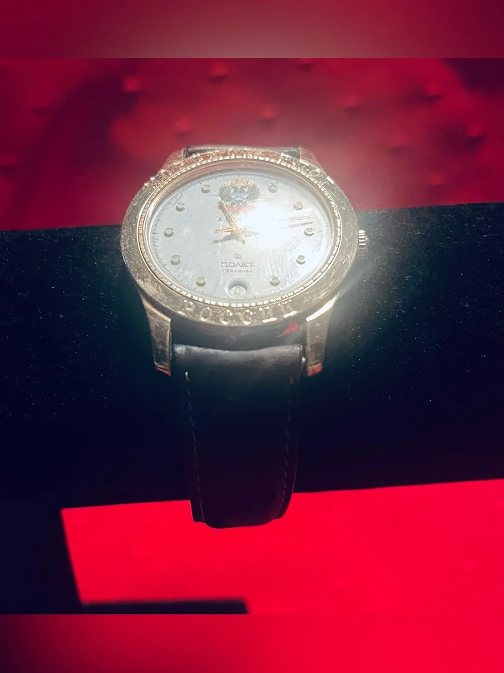 Poljot Admiral Russian Emblem Watch — Brown Leather Strap